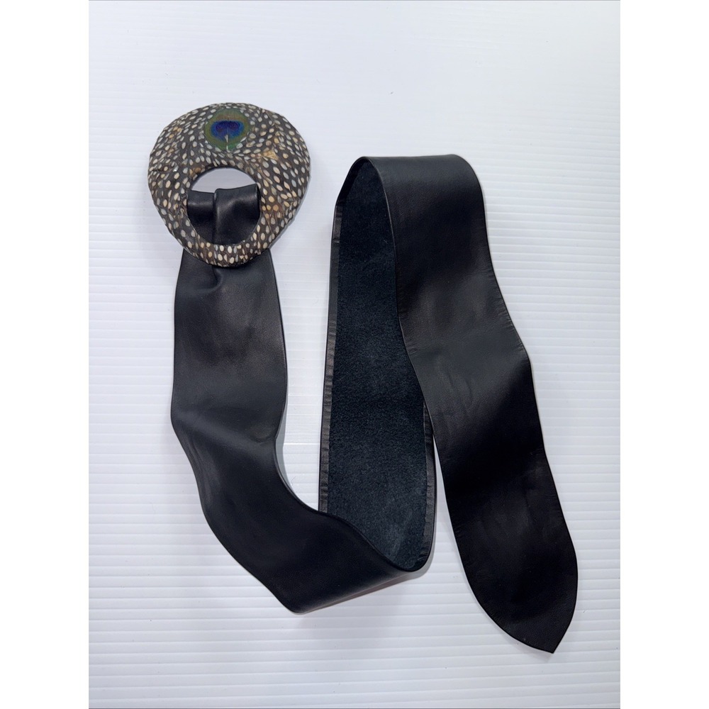 Vintage Lee Sands Genuine Peacock‎ Feather Belt Buckle BOHO